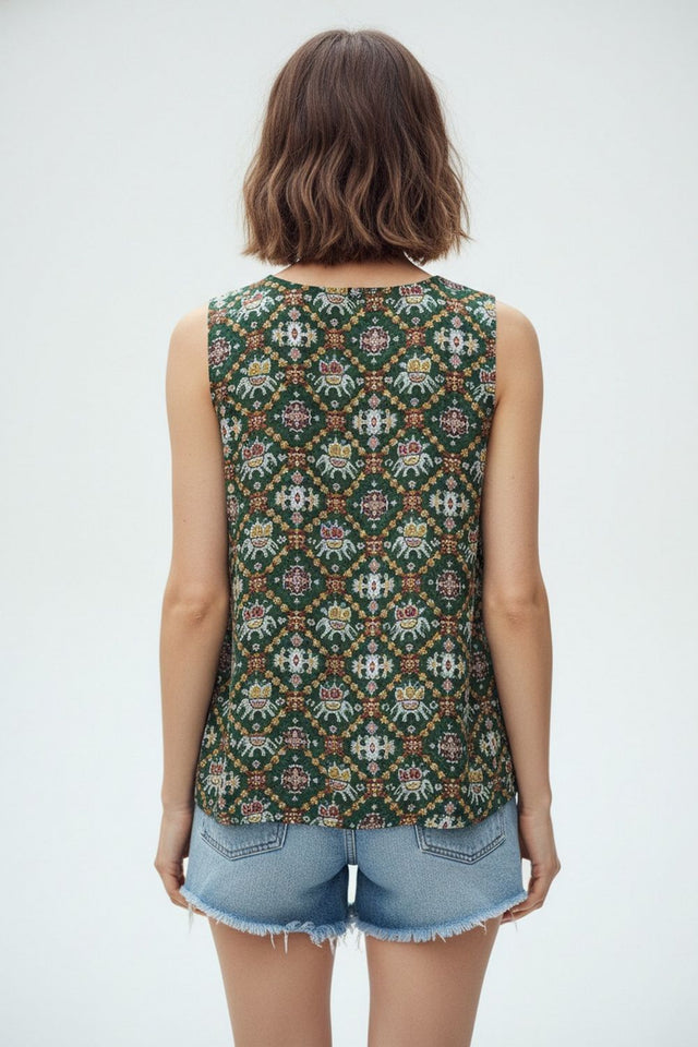 Green Printed Rayon Top (ACA8929)