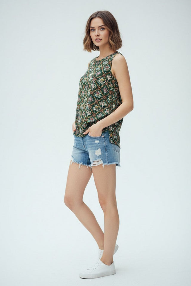 Green Printed Rayon Top (ACA8929)