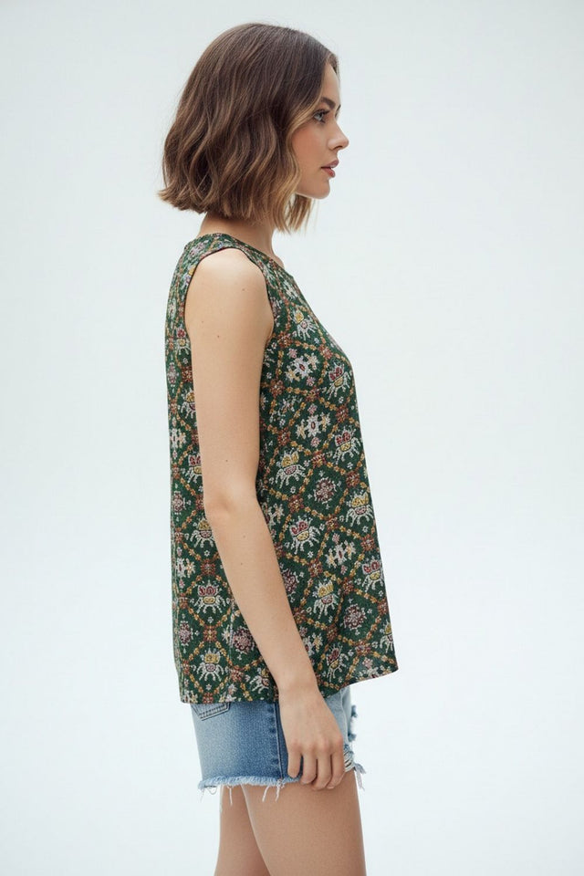 Green Printed Rayon Top (ACA8929)