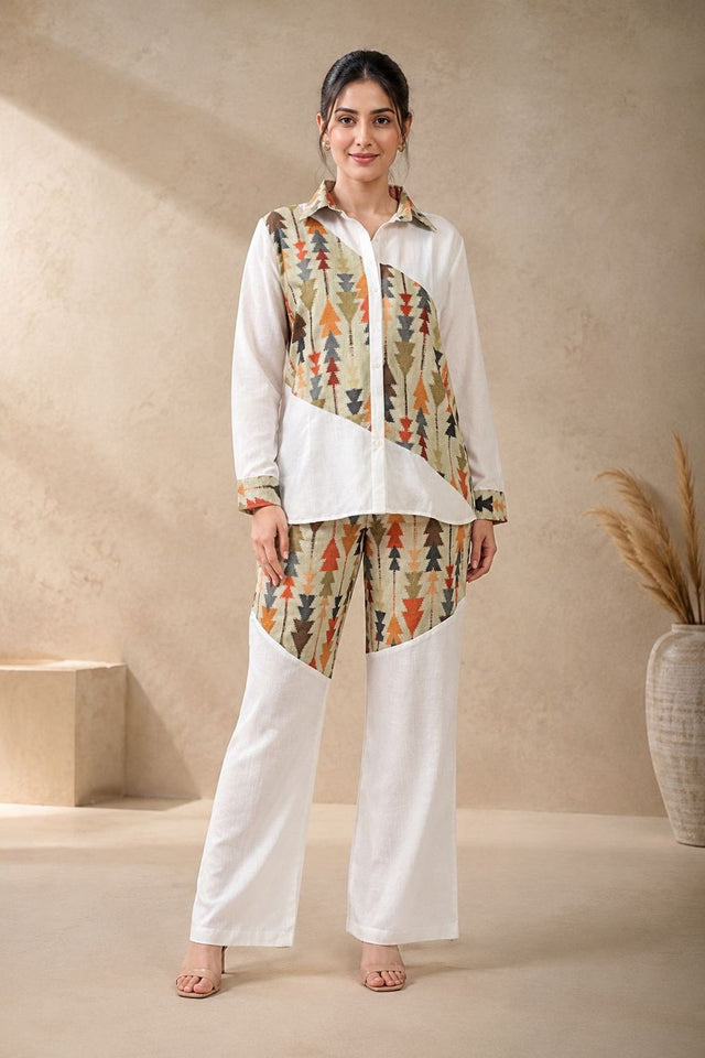 Green Printed Linen Co-Ord Set (ACA8930)