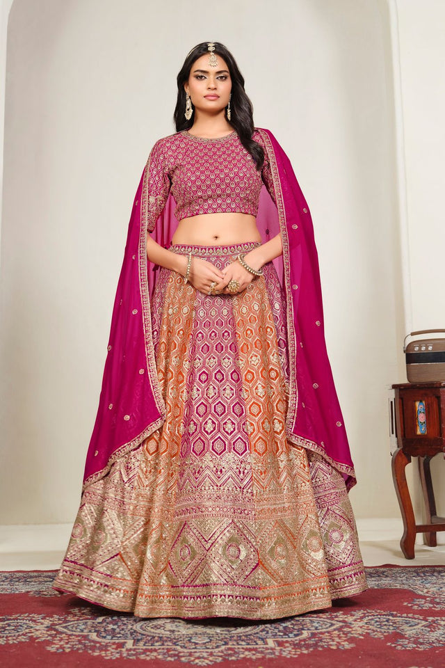 Pink Sequin with Embroidered Georgette Lehenga (ACA8932)