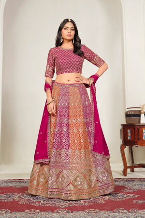 Pink Sequin with Embroidered Georgette Lehenga (ACA8932)