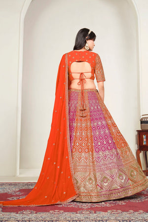 Orange Sequin with Embroidered Georgette Lehenga (ACA8933)