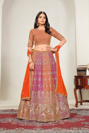 Orange Sequin with Embroidered Georgette Lehenga (ACA8933)