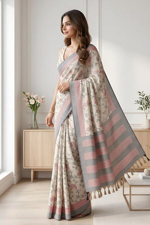 Black Floral Woven Cotton Silk Saree (ACA8934)