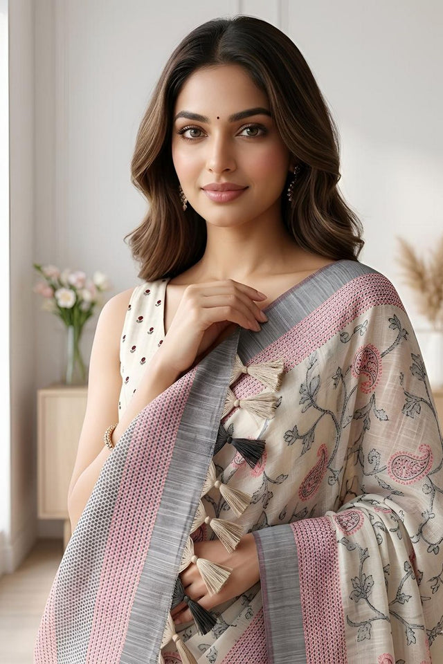 Black Floral Woven Cotton Silk Saree (ACA8934)