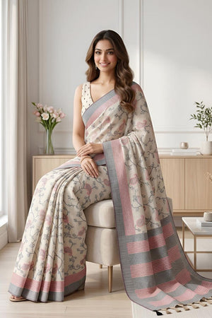 Black Floral Woven Cotton Silk Saree (ACA8934)