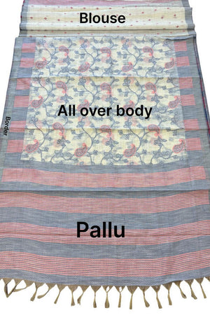 Blue Floral Woven Cotton Silk Saree (ACA8935)