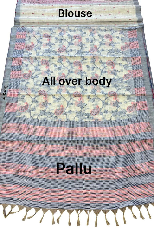 Blue Floral Woven Cotton Silk Saree (ACA8935)