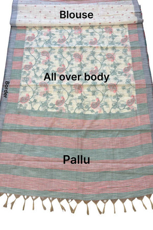 Green Floral Woven Cotton Silk Saree (ACA8936)