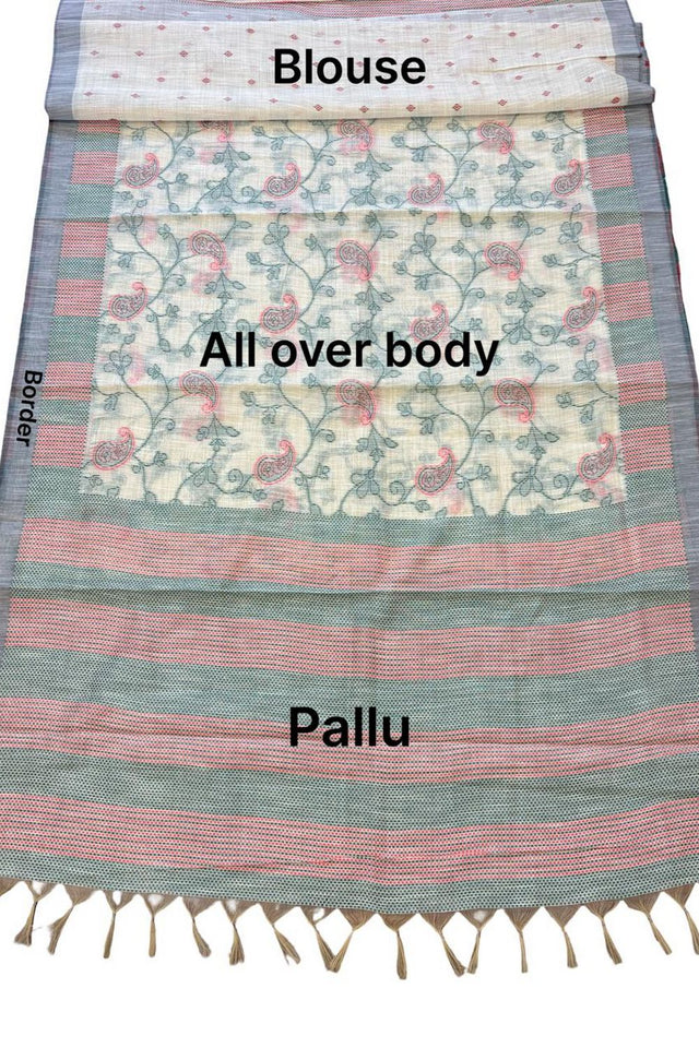 Green Floral Woven Cotton Silk Saree (ACA8936)