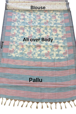 Blue Floral Woven Cotton Silk Saree (ACA8937)