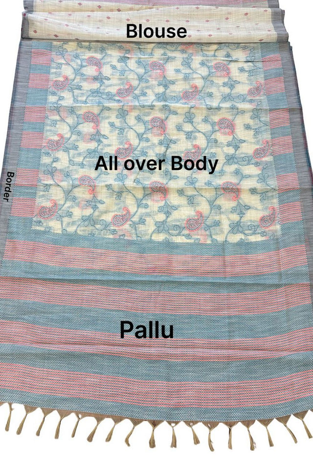 Blue Floral Woven Cotton Silk Saree (ACA8937)