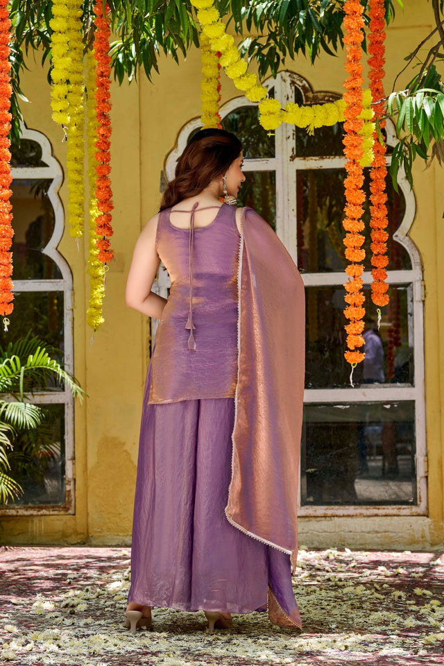 Purple Sequin with Embroidered Satin Palazzo Suit (ACA8938)