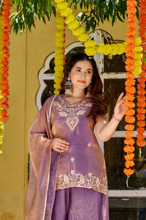 Purple Sequin with Embroidered Satin Palazzo Suit (ACA8938)