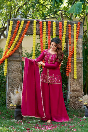 Pink Sequin with Embroidered Satin Palazzo Suit (ACA8940)