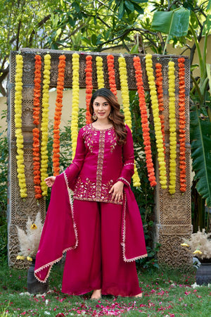 Pink Sequin with Embroidered Satin Palazzo Suit (ACA8940)