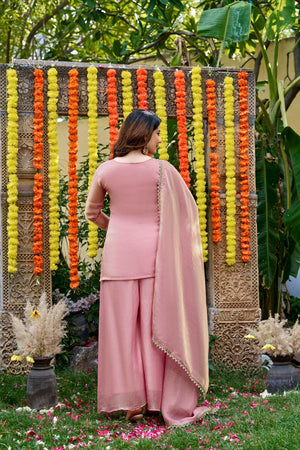 Pink Sequin with Embroidered Satin Palazzo Suit (ACA8941)