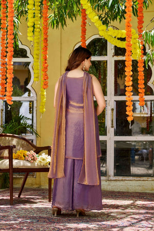 Purple Floral Embroidered Satin Palazzo Suit (ACA8942)
