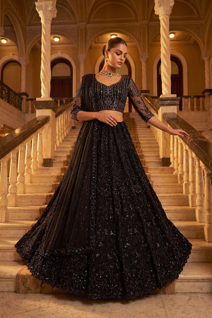 Black Sequin with Embroidered Net Lehenga (ACA8948)