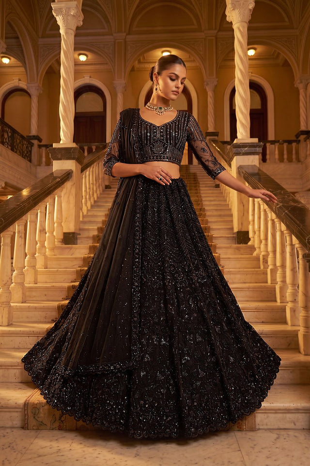 Black Sequin with Embroidered Net Lehenga (ACA8948)