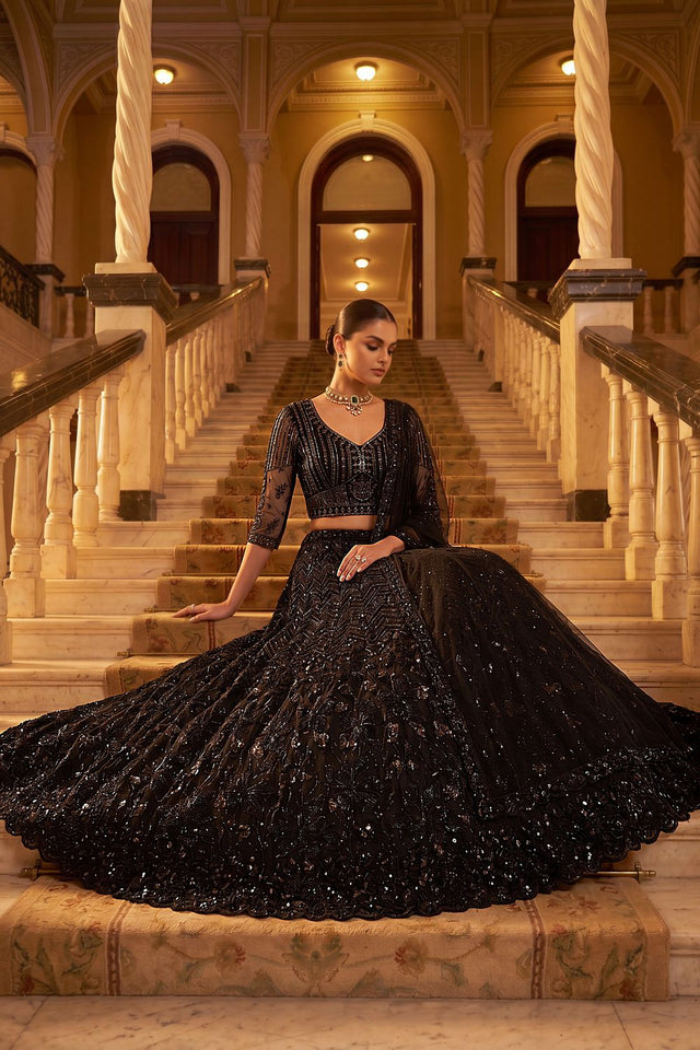 Black Sequin with Embroidered Net Lehenga (ACA8948)