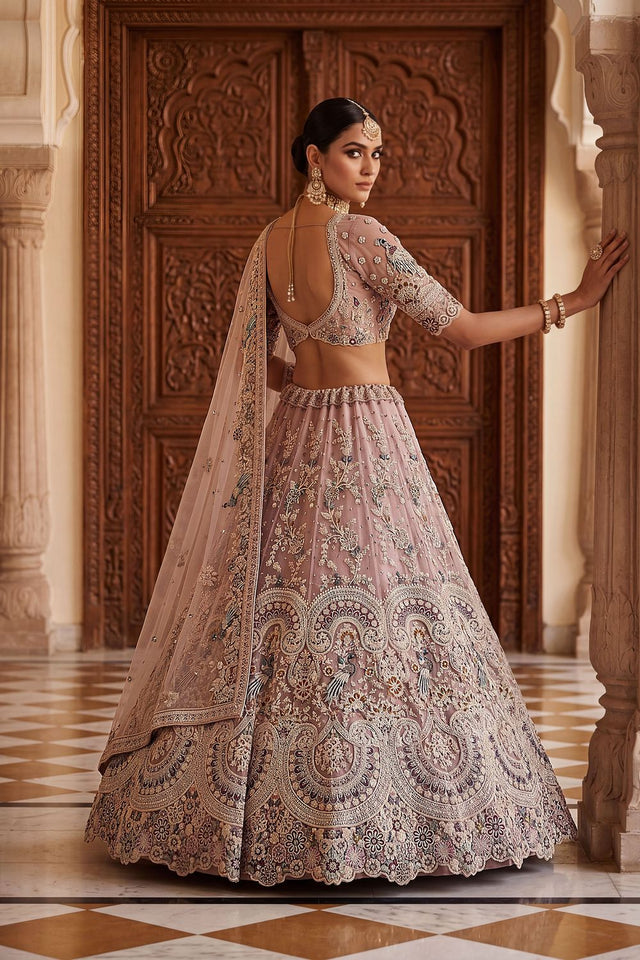 Pink Heavy Embroidered Net Lehenga (ACA8949)