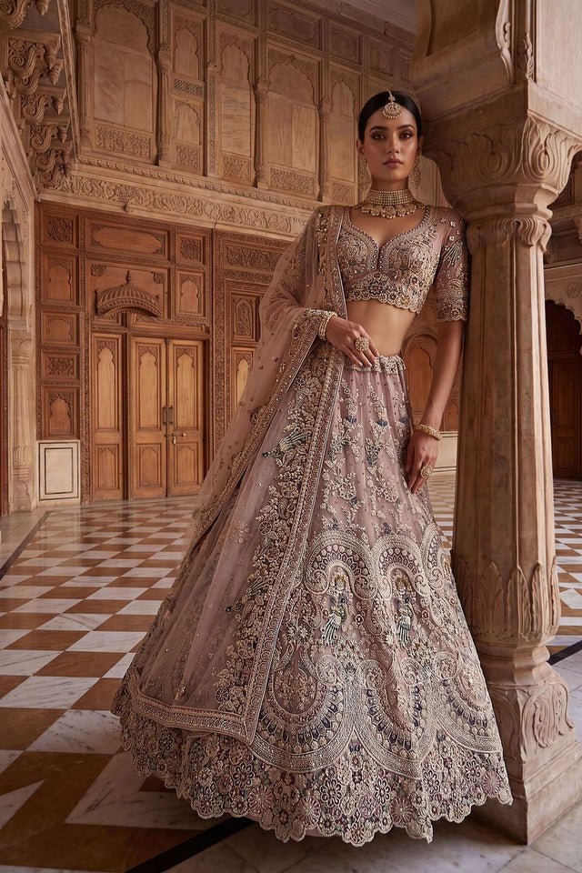 Pink Heavy Embroidered Net Lehenga (ACA8949)