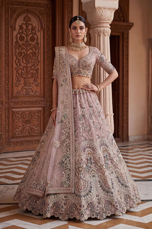 Pink Heavy Embroidered Net Lehenga (ACA8949)