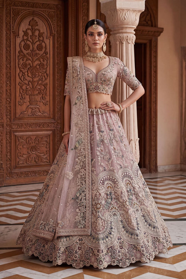 Pink Heavy Embroidered Net Lehenga (ACA8949)