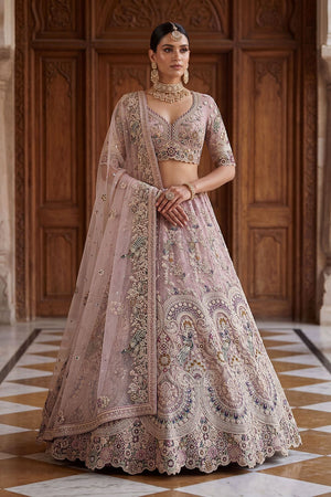 Pink Heavy Embroidered Net Lehenga (ACA8949)