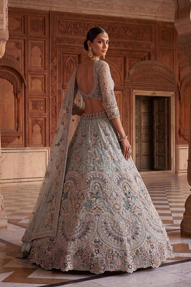 Blue Heavy Embroidered Net Lehenga (ACA8950)