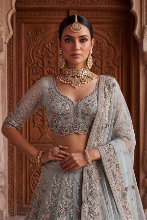 Blue Heavy Embroidered Net Lehenga (ACA8950)