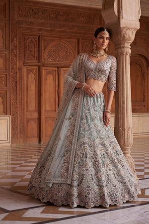 Blue Heavy Embroidered Net Lehenga (ACA8950)