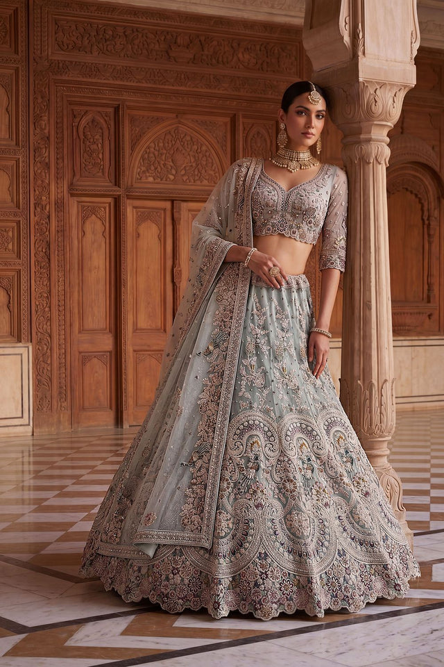 Blue Heavy Embroidered Net Lehenga (ACA8950)