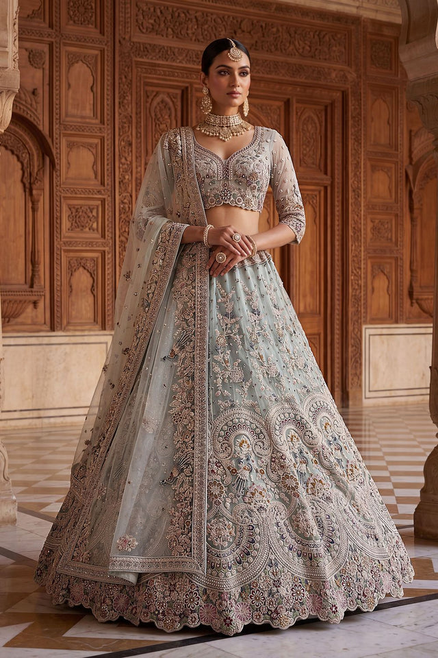 Blue Heavy Embroidered Net Lehenga (ACA8950)