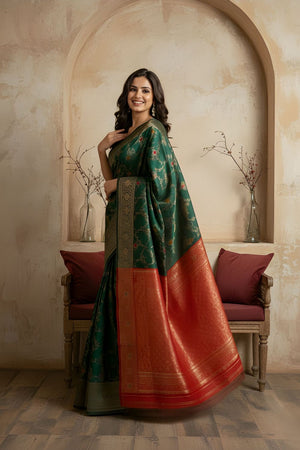 Green Floral Woven Art Silk Saree (ACA8951)