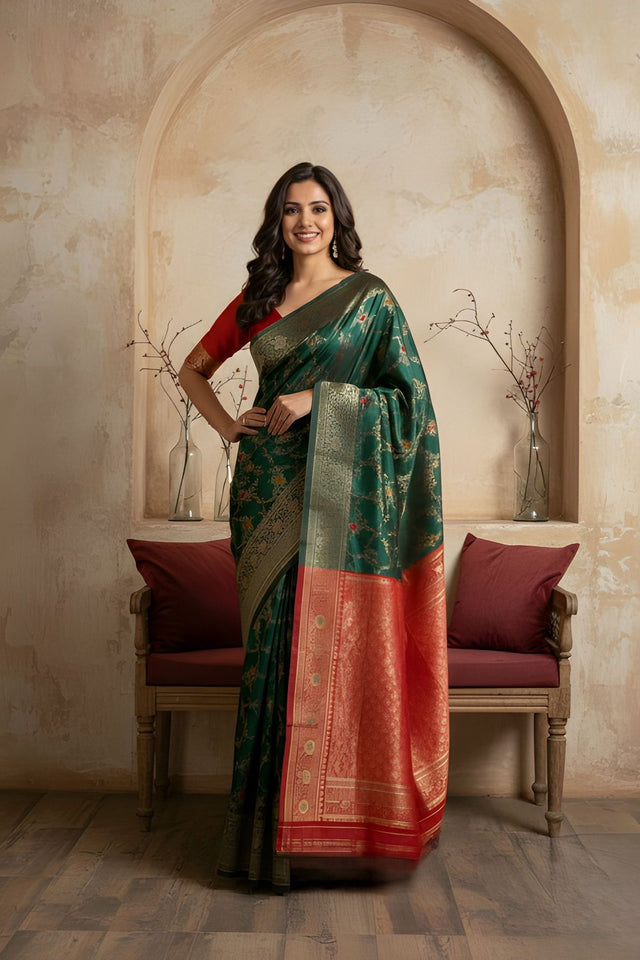 Green Floral Woven Art Silk Saree (ACA8951)