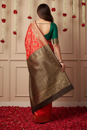 Red Floral Woven Art Silk Saree (ACA8952)