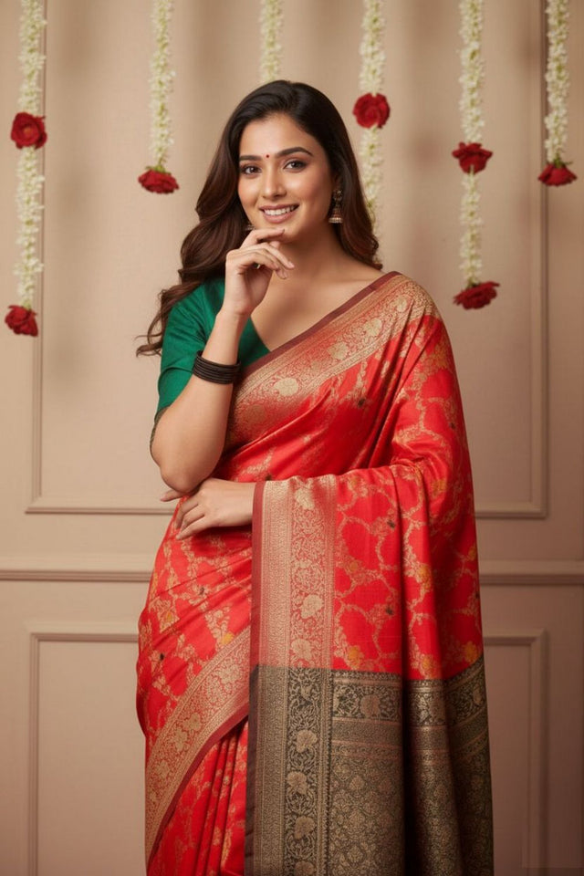 Red Floral Woven Art Silk Saree (ACA8952)