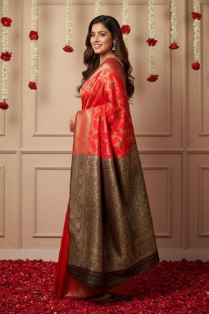 Red Floral Woven Art Silk Saree (ACA8952)