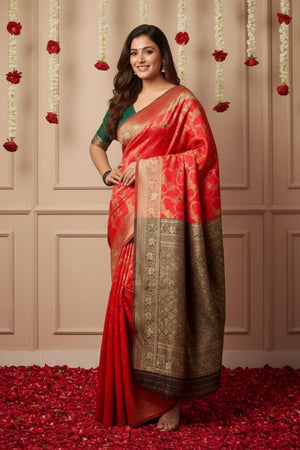 Red Floral Woven Art Silk Saree (ACA8952)