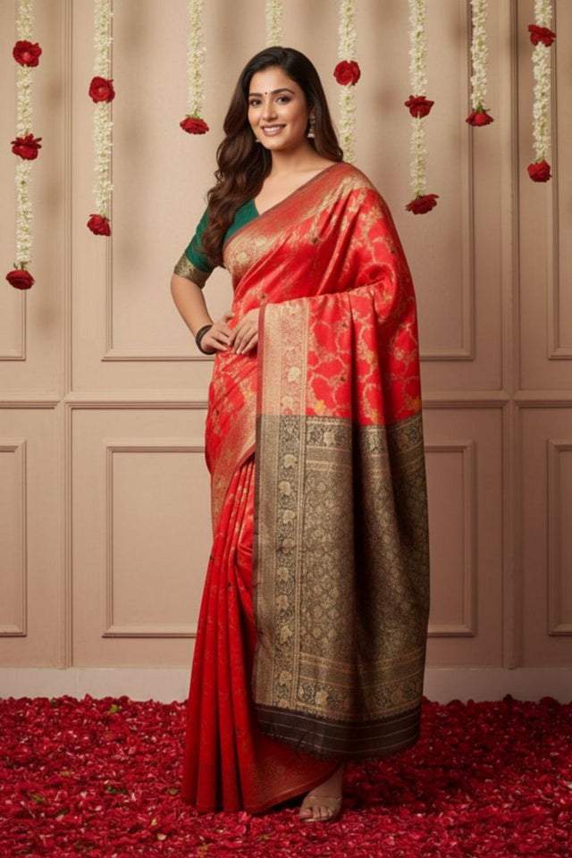 Red Floral Woven Art Silk Saree (ACA8952)