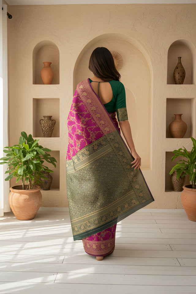 Wine Floral Woven Art Silk Saree (ACA8953)