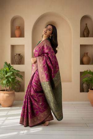 Wine Floral Woven Art Silk Saree (ACA8953)