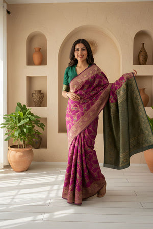 Wine Floral Woven Art Silk Saree (ACA8953)