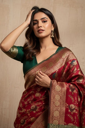 Maroon Woven Art Silk Saree (ACA8955)