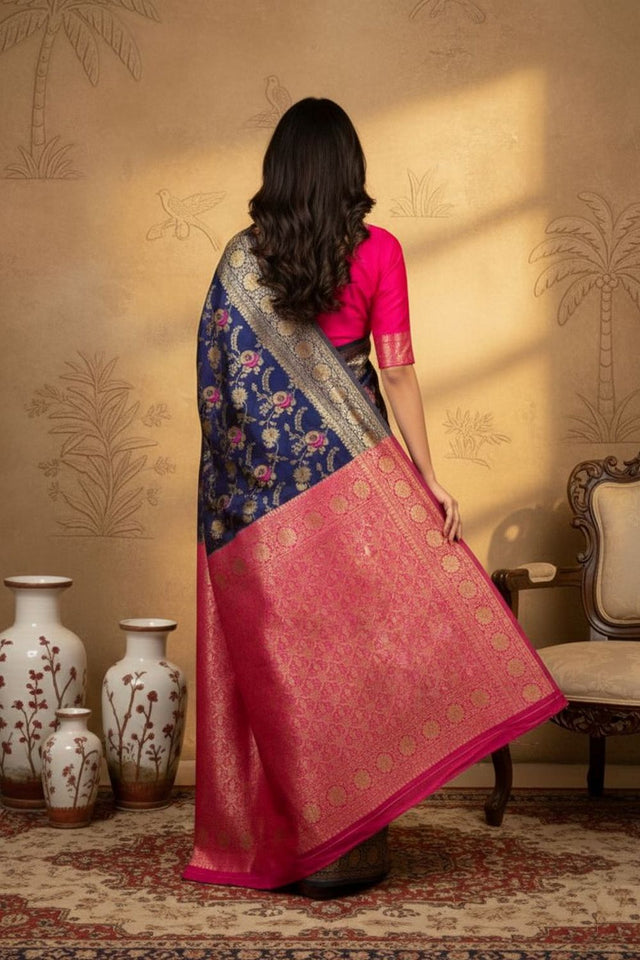 Navy Blue Woven Art Silk Saree (ACA8956)