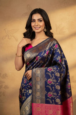 Navy Blue Woven Art Silk Saree (ACA8956)