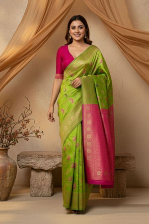 Dark Green Woven Art Silk Saree (ACA8957)